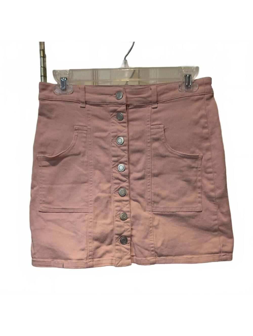 Altar'd State Mauve Pink Denim Mini Skirt Size S Button Front Boho Mauve